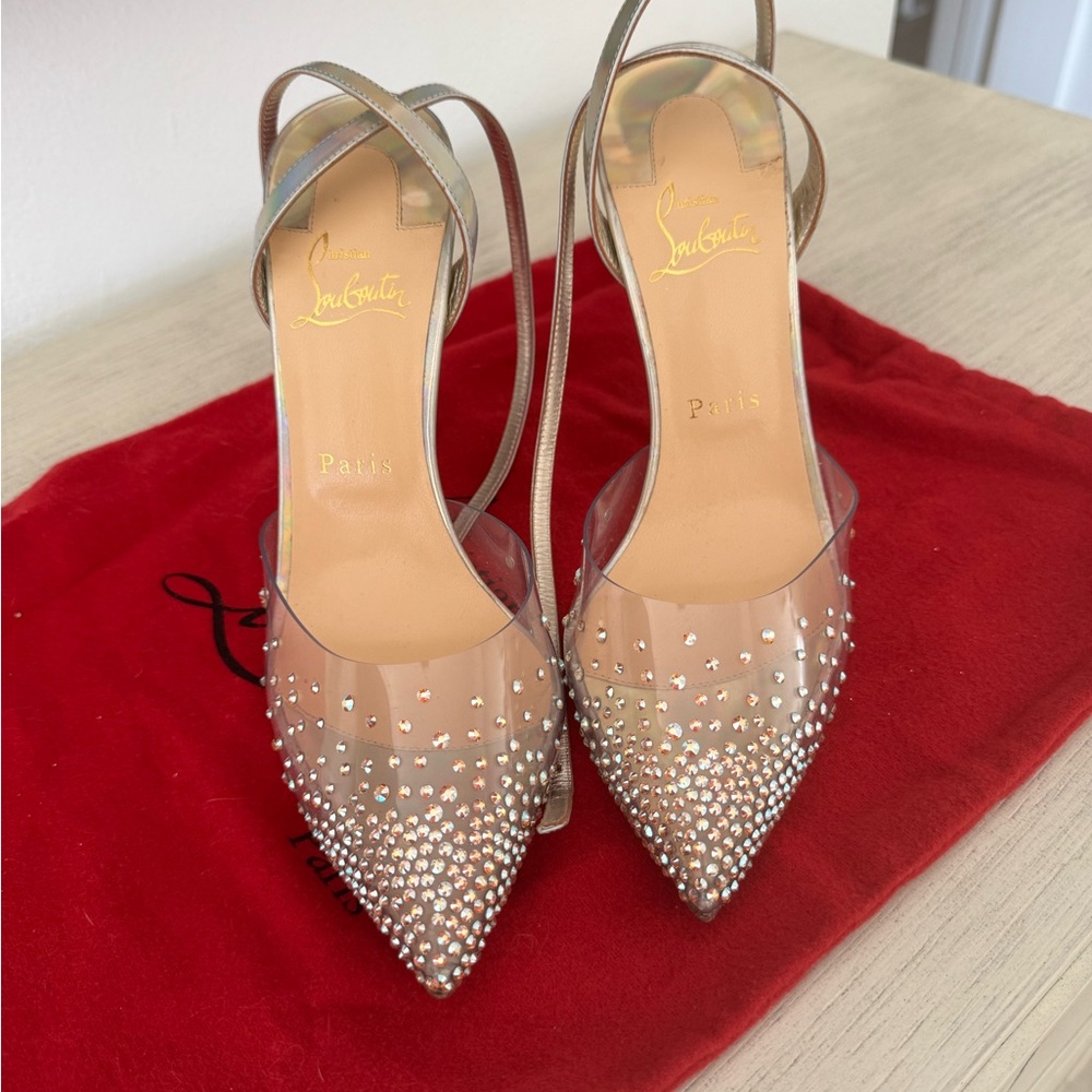 Christian Louboutin PVC Crystal Embellishments Slingback Pumps – Brand New 39.5